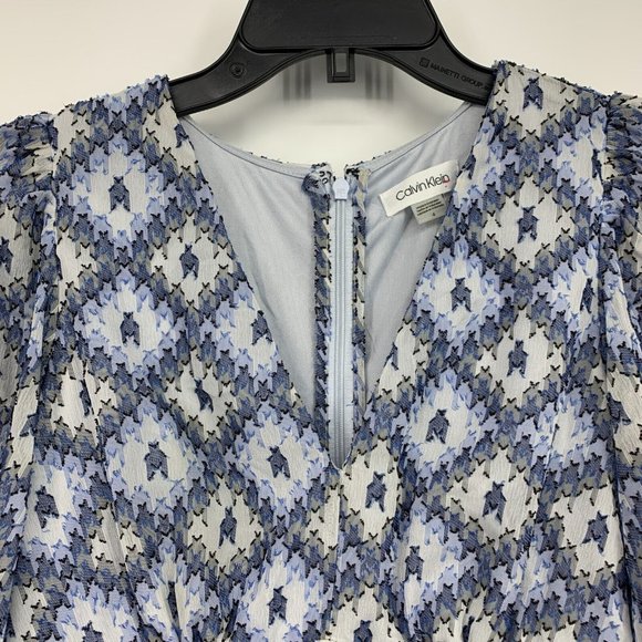 Calvin Klein Dress Blue Floral Tiered Midi Tie 3/4 Sleeve V Neck - Picture 5 of 14